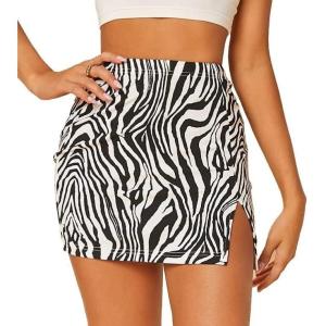 imageVerdusa Womens Split Side Zebra Striped High Waist Mini Pencil Bodycon SkirtBlack White