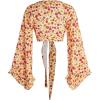 imageVerdusa Womens 70s Floral Print Tie Front Blouse Bell Long Sleeve V Neck Crop TopOrange