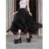 imageVerdusa Womens Asymmetrical Tulle Skirts Elastic High Waist Ruffle Tiered Mesh Long SkirtBlack