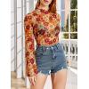 imageVerdusa Womens Bell Sleeve Lettuce Trim Mock Neck Floral Mesh Top Crop T ShirtFloral Orange