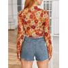 imageVerdusa Womens Bell Sleeve Lettuce Trim Mock Neck Floral Mesh Top Crop T ShirtFloral Orange