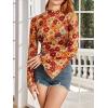 imageVerdusa Womens Bell Sleeve Lettuce Trim Mock Neck Floral Mesh Top Crop T ShirtFloral Orange