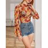 imageVerdusa Womens Bell Sleeve Lettuce Trim Mock Neck Floral Mesh Top Crop T ShirtFloral Orange