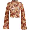 imageVerdusa Womens Bell Sleeve Lettuce Trim Mock Neck Floral Mesh Top Crop T ShirtFloral Orange