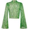 imageVerdusa Womens Bell Sleeve Lettuce Trim Mock Neck Floral Mesh Top Crop T ShirtMarble Green