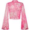 imageVerdusa Womens Bell Sleeve Lettuce Trim Mock Neck Floral Mesh Top Crop T ShirtMarble Pink