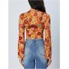 imageVerdusa Womens Bell Sleeve Lettuce Trim Mock Neck Floral Mesh Top Crop T ShirtOrange
