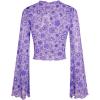 imageVerdusa Womens Bell Sleeve Lettuce Trim Mock Neck Floral Mesh Top Crop T ShirtPurple
