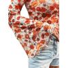 imageVerdusa Womens Bell Sleeve Lettuce Trim Mock Neck Floral Mesh Top Crop T ShirtRed Multi