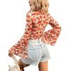 imageVerdusa Womens Bell Sleeve Lettuce Trim Mock Neck Floral Mesh Top Crop T ShirtRed Multi