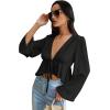 imageVerdusa Womens Bell Sleeve Tie Front Ruffle Hem Peplum Blouse Shirt Crop TopBlack