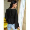 imageVerdusa Womens Bell Sleeve Tie Front Ruffle Hem Peplum Blouse Shirt Crop TopBlack