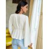 imageVerdusa Womens Bell Sleeve Tie Front Ruffle Hem Peplum Blouse Shirt Crop TopWhite