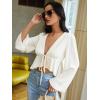 imageVerdusa Womens Bell Sleeve Tie Front Ruffle Hem Peplum Blouse Shirt Crop TopWhite