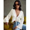 imageVerdusa Womens Bell Sleeve Tie Front Ruffle Hem Peplum Blouse Shirt Crop TopWhite