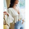imageVerdusa Womens Bell Sleeve Tie Front Ruffle Hem Peplum Blouse Shirt Crop TopWhite