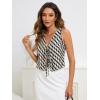 imageVerdusa Womens Bow Tie Knot Front V Neck Wave Print Sleeveless Crop Top Boho VestBlack and White