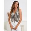 imageVerdusa Womens Bow Tie Knot Front V Neck Wave Print Sleeveless Crop Top Boho VestBlack and White