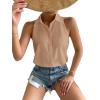 imageVerdusa Womens Casual Sleeveless Collar Button Down Summer Shirt Blouse TopSolid Apricot