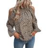 imageVerdusa Womens Cold Shoulder Bishop Sleeve Floral Print Blouse Shirt TopKhaki