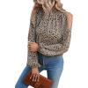 imageVerdusa Womens Cold Shoulder Bishop Sleeve Floral Print Blouse Shirt TopKhaki
