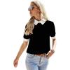 imageVerdusa Womens Colorblock Contrast Polo Collar Short Sleeve Blouse Shirt TopBlack and White