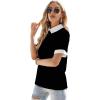 imageVerdusa Womens Colorblock Contrast Polo Collar Short Sleeve Blouse Shirt TopBlack and White