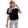 imageVerdusa Womens Colorblock Contrast Polo Collar Short Sleeve Blouse Shirt TopBlack and White