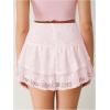 imageVerdusa Womens Coquette Ruffle Lace Mini Skirts Y2K Floral Ruched Layered SkirtPink
