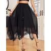 imageVerdusa Womens Elastic Waist Lace Trim Asymmetrical Flowy Long SkirtBlack