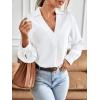 imageVerdusa Womens Elegant Collar V Neck Bishop Long Sleeve Shirt Blouse TopWhite
