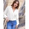 imageVerdusa Womens Elegant Collar V Neck Bishop Long Sleeve Shirt Blouse TopWhite