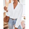 imageVerdusa Womens Elegant Collar V Neck Bishop Long Sleeve Shirt Blouse TopWhite