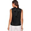 imageVerdusa Womens Elegant Tie Back Sleeveless Pleated Mock Neck Satin Blouse TopBlack