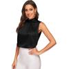 imageVerdusa Womens Elegant Tie Back Sleeveless Pleated Mock Neck Satin Blouse TopBlack