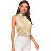 imageVerdusa Womens Elegant Tie Back Sleeveless Pleated Mock Neck Satin Blouse TopChampagne