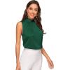 imageVerdusa Womens Elegant Tie Back Sleeveless Pleated Mock Neck Satin Blouse TopDark Green