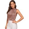 imageVerdusa Womens Elegant Tie Back Sleeveless Pleated Mock Neck Satin Blouse TopDusty Rose