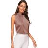 imageVerdusa Womens Elegant Tie Back Sleeveless Pleated Mock Neck Satin Blouse TopDusty Rose