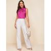imageVerdusa Womens Elegant Tie Back Sleeveless Pleated Mock Neck Satin Blouse TopHot Pink