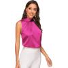 imageVerdusa Womens Elegant Tie Back Sleeveless Pleated Mock Neck Satin Blouse TopHot Pink