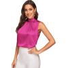 imageVerdusa Womens Elegant Tie Back Sleeveless Pleated Mock Neck Satin Blouse TopHot Pink