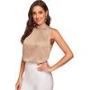 imageVerdusa Womens Elegant Tie Back Sleeveless Pleated Mock Neck Satin Blouse TopKhaki