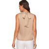 imageVerdusa Womens Elegant Tie Back Sleeveless Pleated Mock Neck Satin Blouse TopKhaki