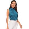 imageVerdusa Womens Elegant Tie Back Sleeveless Pleated Mock Neck Satin Blouse TopPeacock Blue