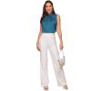 imageVerdusa Womens Elegant Tie Back Sleeveless Pleated Mock Neck Satin Blouse TopPeacock Blue