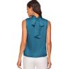 imageVerdusa Womens Elegant Tie Back Sleeveless Pleated Mock Neck Satin Blouse TopPeacock Blue