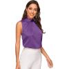 imageVerdusa Womens Elegant Tie Back Sleeveless Pleated Mock Neck Satin Blouse TopPurple