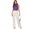 imageVerdusa Womens Elegant Tie Back Sleeveless Pleated Mock Neck Satin Blouse TopPurple