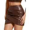 imageVerdusa Womens High Waist Ruched PU Leather Wrap Bodycon Mini Skirt